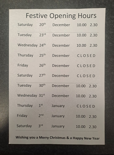 FESTIVE OPENING HOURS 2025-2026